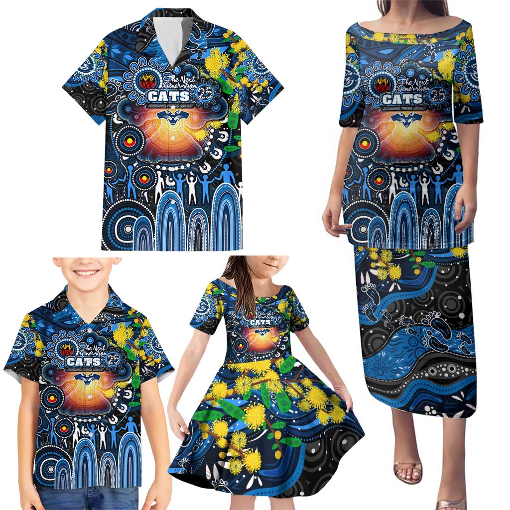 Personalised NAIDOC Week 2025 Cats Football Family Matching Puletasi and Hawaiian Shirt Aboriginal Dot Painting