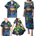 Personalised NAIDOC Week 2025 Cats Football Family Matching Puletasi and Hawaiian Shirt Aboriginal Dot Painting