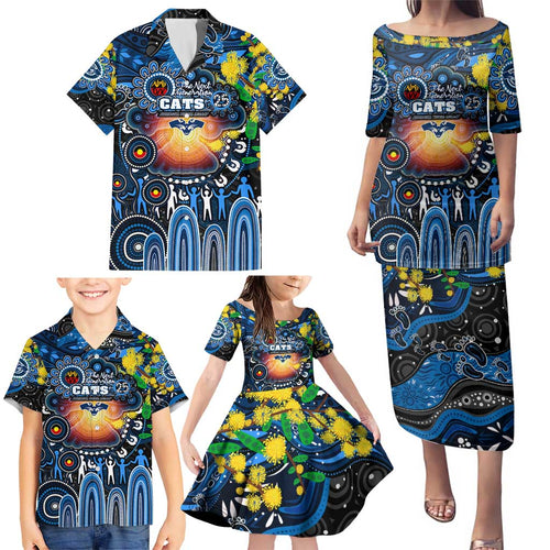 Personalised NAIDOC Week 2025 Cats Football Family Matching Puletasi and Hawaiian Shirt Aboriginal Dot Painting