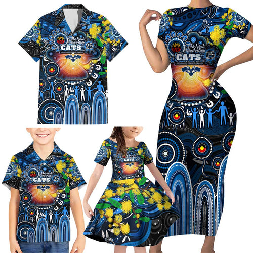 Personalised NAIDOC Week 2025 Cats Football Family Matching Short Sleeve Bodycon Dress and Hawaiian Shirt Aboriginal Dot Painting