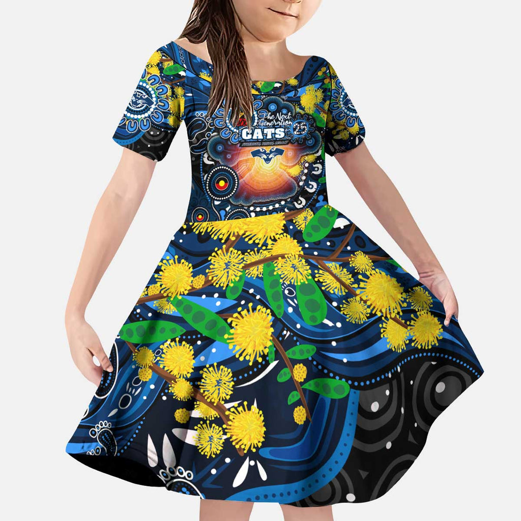 Personalised NAIDOC Week 2025 Cats Football Kid Short Sleeve Dress Aboriginal Dot Painting