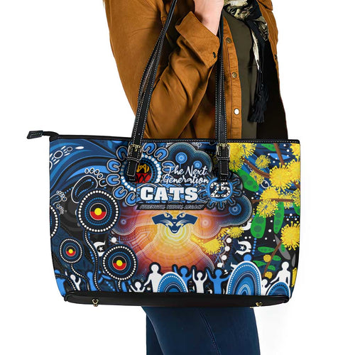 NAIDOC Week 2025 Cats Football Leather Tote Bag Aboriginal Dot Painting