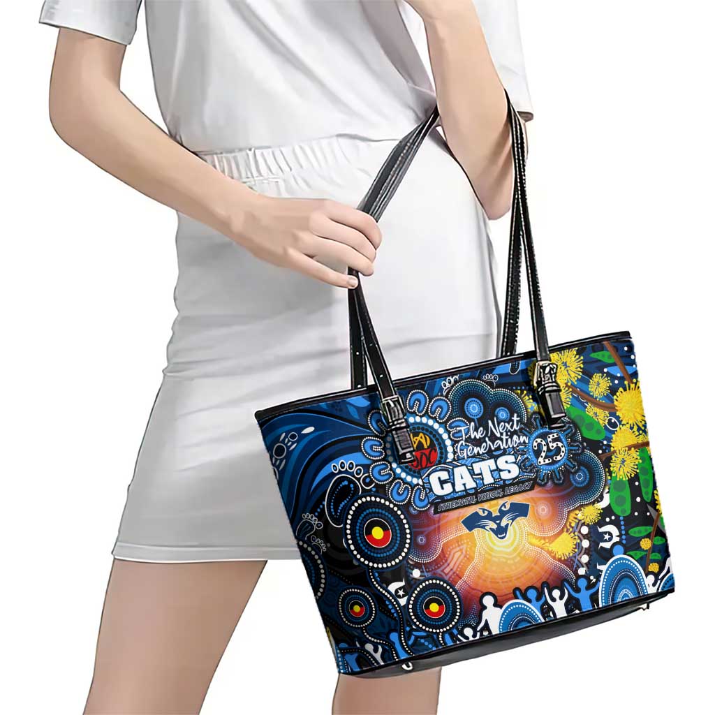 NAIDOC Week 2025 Cats Football Leather Tote Bag Aboriginal Dot Painting