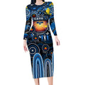 Personalised NAIDOC Week 2025 Cats Football Long Sleeve Bodycon Dress Aboriginal Dot Painting