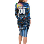 Personalised NAIDOC Week 2025 Cats Football Long Sleeve Bodycon Dress Aboriginal Dot Painting