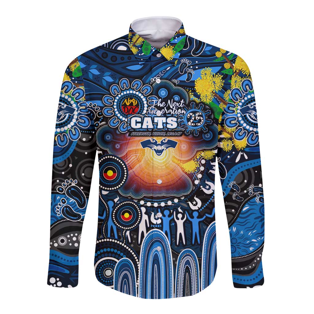 Personalised NAIDOC Week 2025 Cats Football Long Sleeve Button Shirt Aboriginal Dot Painting