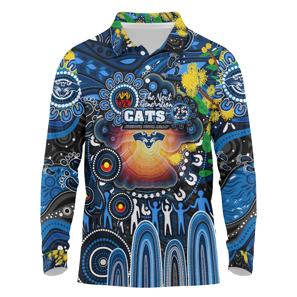 Personalised NAIDOC Week 2025 Cats Football Long Sleeve Polo Shirt Aboriginal Dot Painting