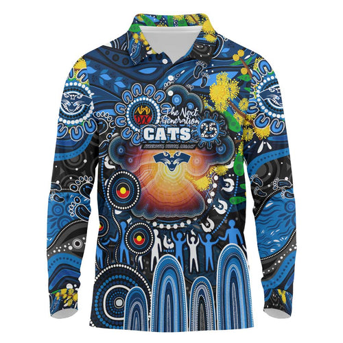 Personalised NAIDOC Week 2025 Cats Football Long Sleeve Polo Shirt Aboriginal Dot Painting