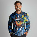 Personalised NAIDOC Week 2025 Cats Football Long Sleeve Polo Shirt Aboriginal Dot Painting