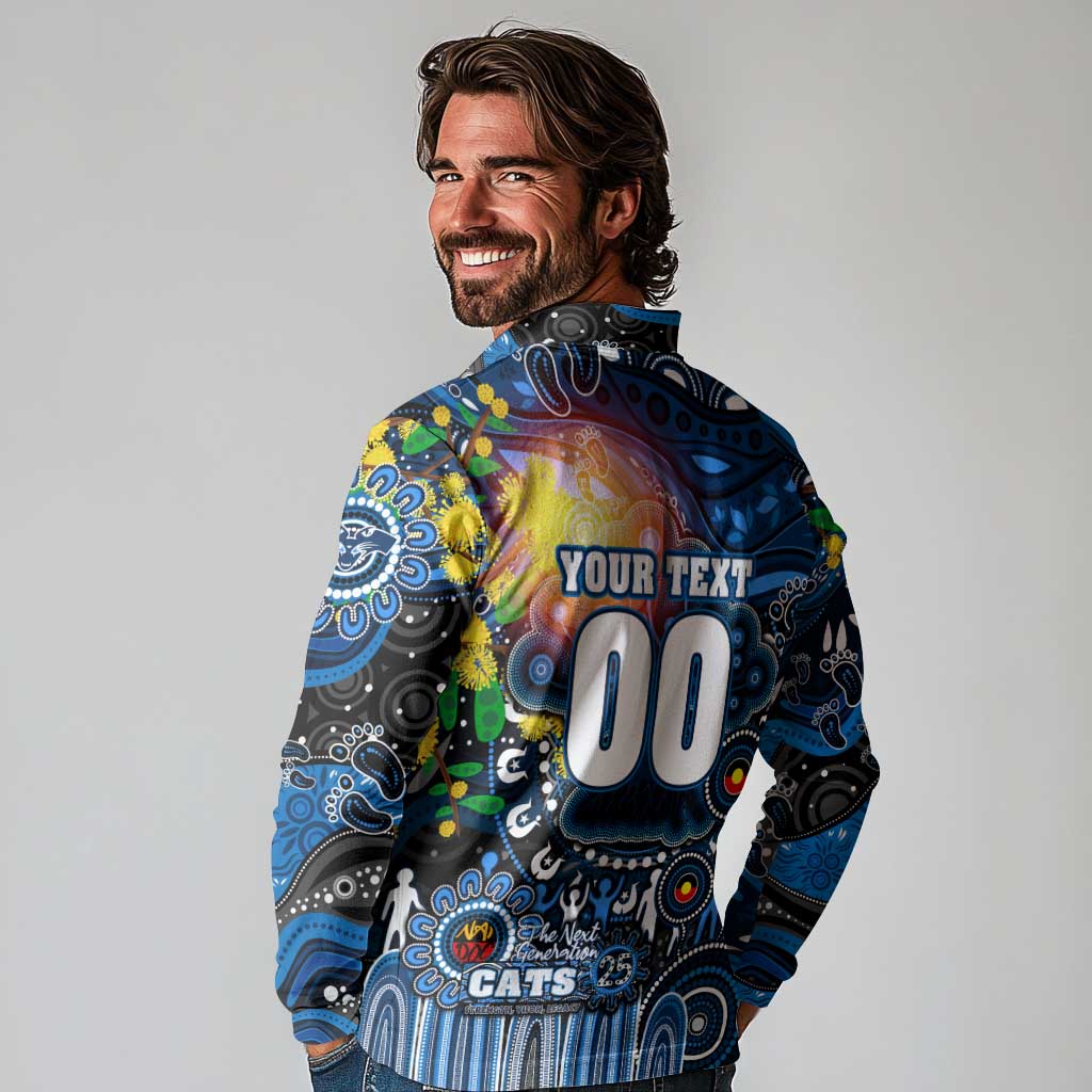 Personalised NAIDOC Week 2025 Cats Football Long Sleeve Polo Shirt Aboriginal Dot Painting