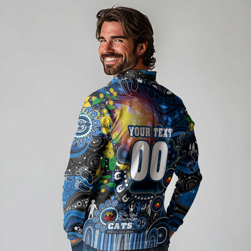 Personalised NAIDOC Week 2025 Cats Football Long Sleeve Polo Shirt Aboriginal Dot Painting