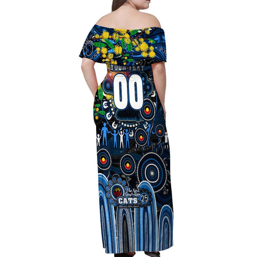 Personalised NAIDOC Week 2025 Cats Football Off Shoulder Maxi Dress Aboriginal Dot Painting