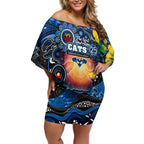Personalised NAIDOC Week 2025 Cats Football Off Shoulder Short Dress Aboriginal Dot Painting