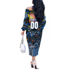 Personalised NAIDOC Week 2025 Cats Football Off The Shoulder Long Sleeve Dress Aboriginal Dot Painting