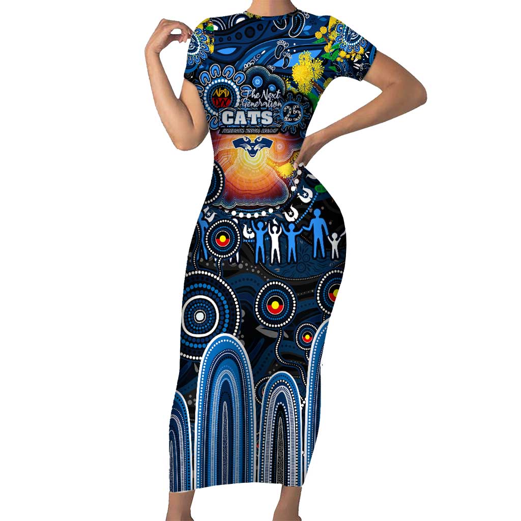 Personalised NAIDOC Week 2025 Cats Football Short Sleeve Bodycon Dress Aboriginal Dot Painting