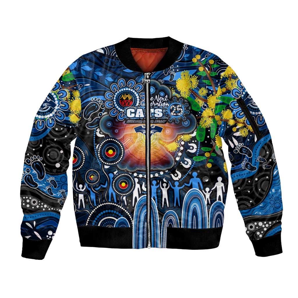 Personalised NAIDOC Week 2025 Cats Football Sleeve Zip Bomber Jacket Aboriginal Dot Painting