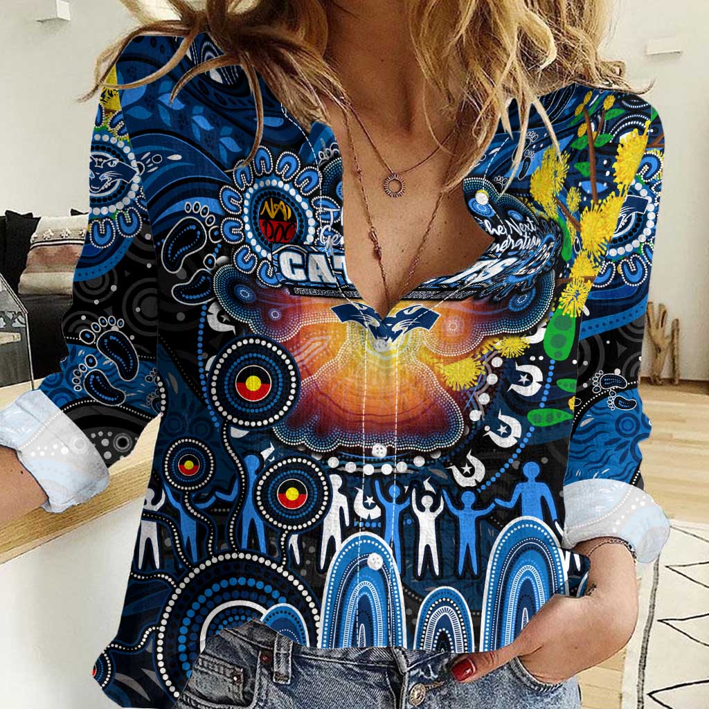 Personalised NAIDOC Week 2025 Cats Football Women Casual Shirt Aboriginal Dot Painting