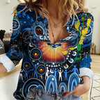 Personalised NAIDOC Week 2025 Cats Football Women Casual Shirt Aboriginal Dot Painting