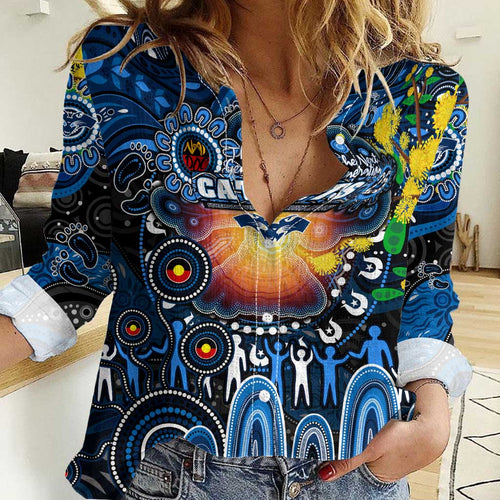 Personalised NAIDOC Week 2025 Cats Football Women Casual Shirt Aboriginal Dot Painting