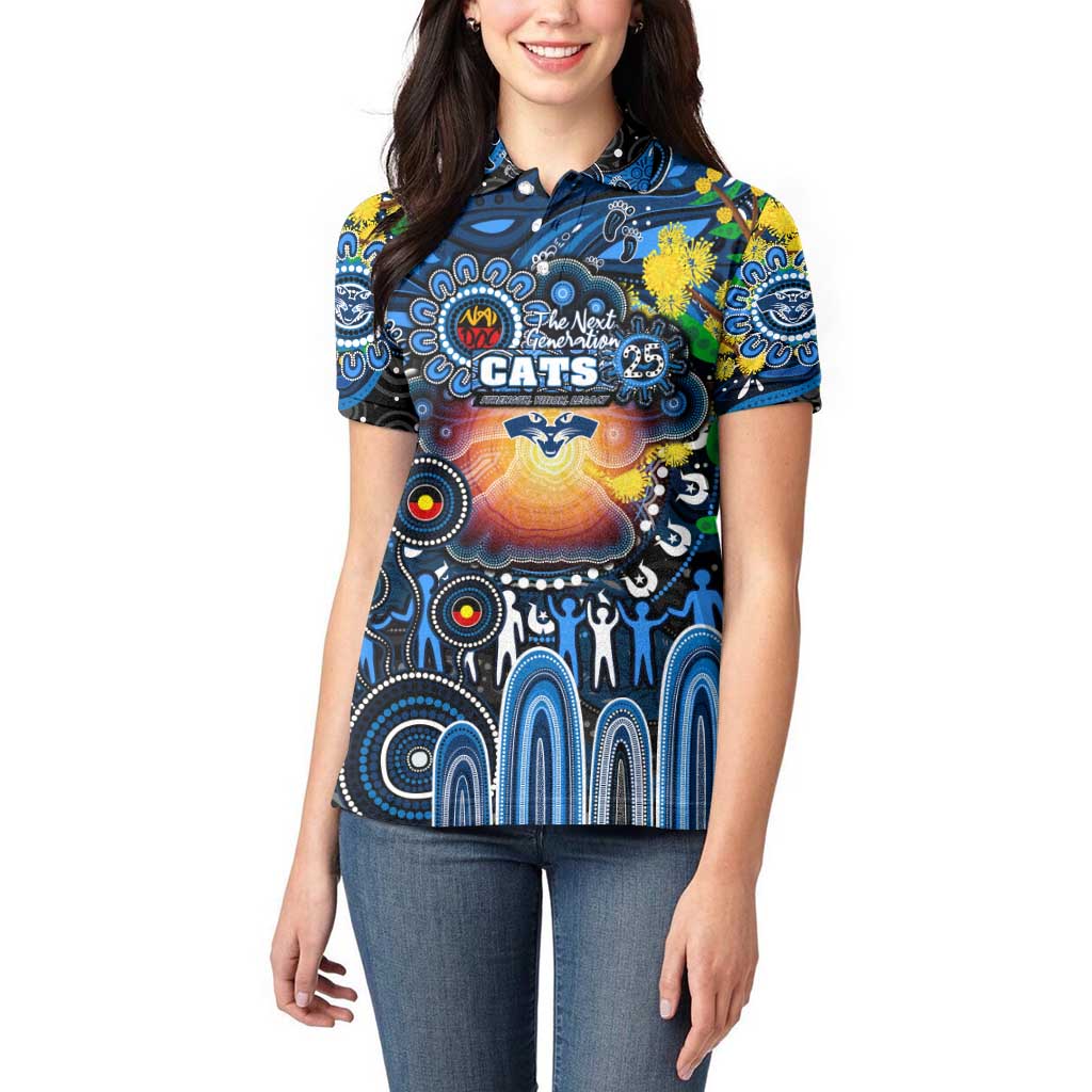Personalised NAIDOC Week 2025 Cats Football Women Polo Shirt Aboriginal Dot Painting