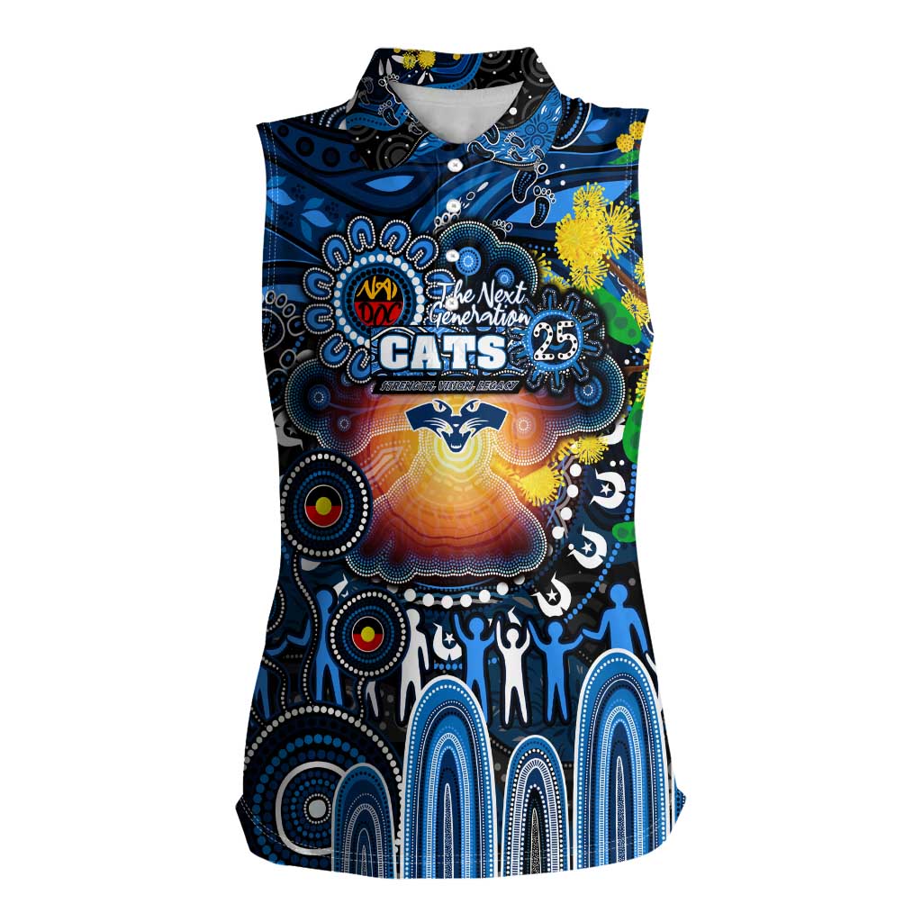 Personalised NAIDOC Week 2025 Cats Football Women Sleeveless Polo Shirt Aboriginal Dot Painting