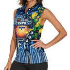 Personalised NAIDOC Week 2025 Cats Football Women Sleeveless Polo Shirt Aboriginal Dot Painting