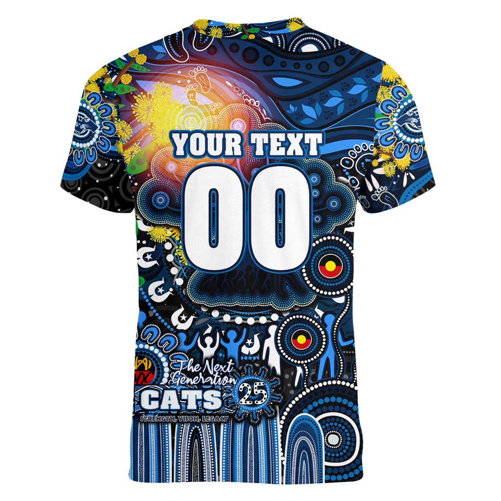 Personalised NAIDOC Week 2025 Cats Football Women V-Neck T-Shirt Aboriginal Dot Painting