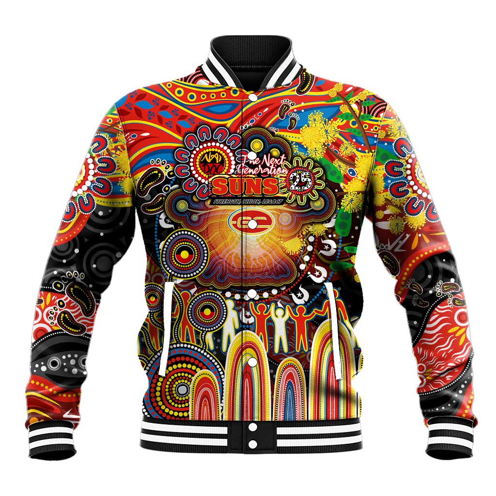 Personalised NAIDOC Week 2025 Suns Football Baseball Jacket Aboriginal Dot Painting