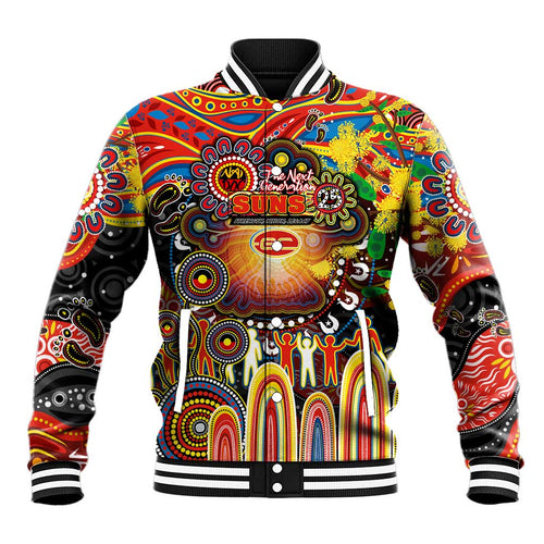 Personalised NAIDOC Week 2025 Suns Football Baseball Jacket Aboriginal Dot Painting