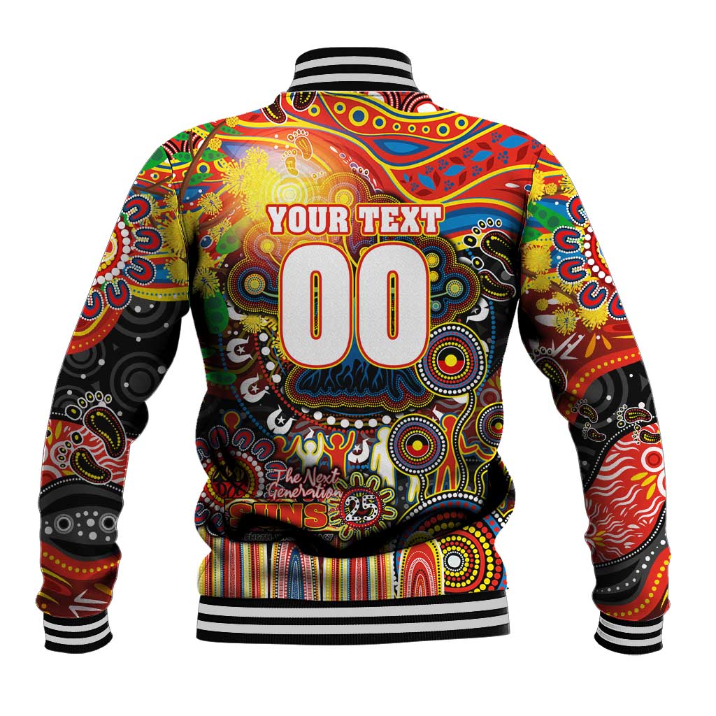 Personalised NAIDOC Week 2025 Suns Football Baseball Jacket Aboriginal Dot Painting