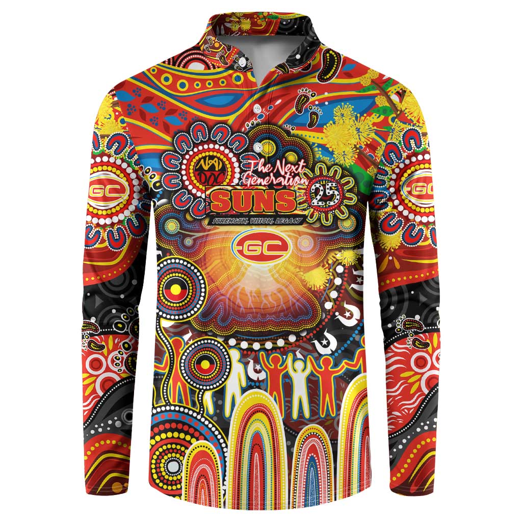 Personalised NAIDOC Week 2025 Suns Football Button Sweatshirt Aboriginal Dot Painting