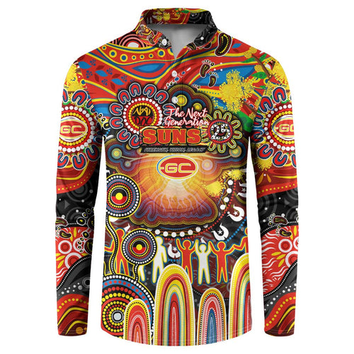 Personalised NAIDOC Week 2025 Suns Football Button Sweatshirt Aboriginal Dot Painting