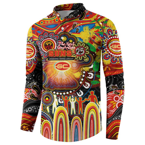 Personalised NAIDOC Week 2025 Suns Football Button Sweatshirt Aboriginal Dot Painting
