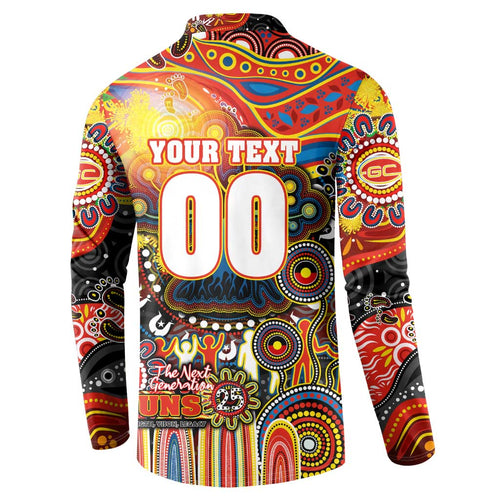 Personalised NAIDOC Week 2025 Suns Football Button Sweatshirt Aboriginal Dot Painting