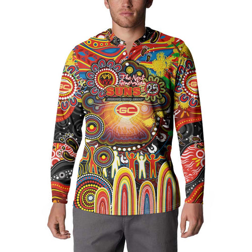 Personalised NAIDOC Week 2025 Suns Football Button Sweatshirt Aboriginal Dot Painting