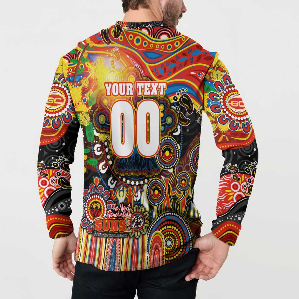 Personalised NAIDOC Week 2025 Suns Football Button Sweatshirt Aboriginal Dot Painting