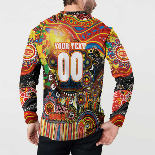 Personalised NAIDOC Week 2025 Suns Football Button Sweatshirt Aboriginal Dot Painting