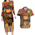 Personalised NAIDOC Week 2025 Suns Football Couples Matching Long Sleeve Bodycon Dress and Hawaiian Shirt Aboriginal Dot Painting