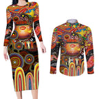 Personalised NAIDOC Week 2025 Suns Football Couples Matching Long Sleeve Bodycon Dress and Long Sleeve Button Shirt Aboriginal Dot Painting