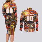 Personalised NAIDOC Week 2025 Suns Football Couples Matching Long Sleeve Bodycon Dress and Long Sleeve Button Shirt Aboriginal Dot Painting