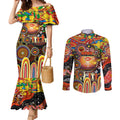Personalised NAIDOC Week 2025 Suns Football Couples Matching Mermaid Dress and Long Sleeve Button Shirt Aboriginal Dot Painting