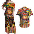 Personalised NAIDOC Week 2025 Suns Football Couples Matching Off Shoulder Maxi Dress and Hawaiian Shirt Aboriginal Dot Painting