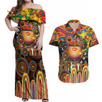 Personalised NAIDOC Week 2025 Suns Football Couples Matching Off Shoulder Maxi Dress and Hawaiian Shirt Aboriginal Dot Painting