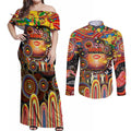 Personalised NAIDOC Week 2025 Suns Football Couples Matching Off Shoulder Maxi Dress and Long Sleeve Button Shirt Aboriginal Dot Painting