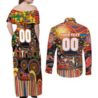 Personalised NAIDOC Week 2025 Suns Football Couples Matching Off Shoulder Maxi Dress and Long Sleeve Button Shirt Aboriginal Dot Painting