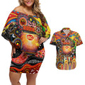 Personalised NAIDOC Week 2025 Suns Football Couples Matching Off Shoulder Short Dress and Hawaiian Shirt Aboriginal Dot Painting