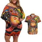Personalised NAIDOC Week 2025 Suns Football Couples Matching Off Shoulder Short Dress and Hawaiian Shirt Aboriginal Dot Painting