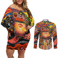 Personalised NAIDOC Week 2025 Suns Football Couples Matching Off Shoulder Short Dress and Long Sleeve Button Shirt Aboriginal Dot Painting