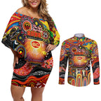 Personalised NAIDOC Week 2025 Suns Football Couples Matching Off Shoulder Short Dress and Long Sleeve Button Shirt Aboriginal Dot Painting
