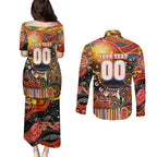Personalised NAIDOC Week 2025 Suns Football Couples Matching Puletasi and Long Sleeve Button Shirt Aboriginal Dot Painting